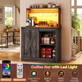 thumbnail image 4 of Homieasy Farmhouse Coffee Bar Cabinet with Charging Station, LED Lighting, Adjustable Shelves & Rustic Sliding Barn Door Design for Kitchen, Dining, or Living Room, Black Oak, 4 of 9