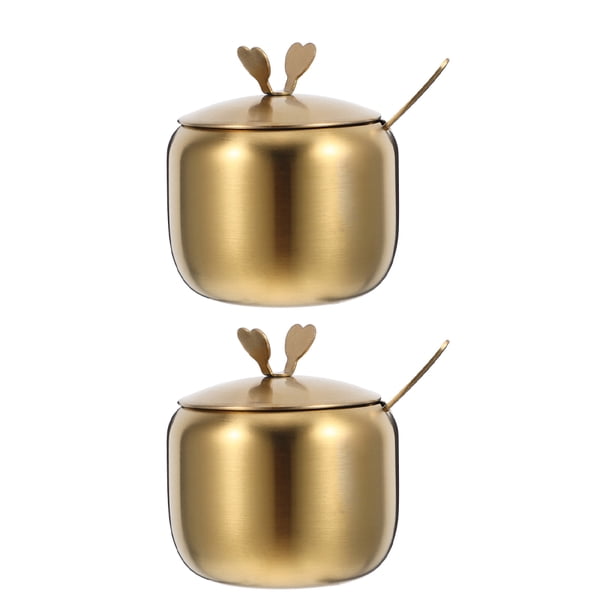 2 azucareros de acero inoxidable con tapa y cuchara, recipientes para especias de cocina, tarros para condimentos, botes para pimienta, azúcar y café.