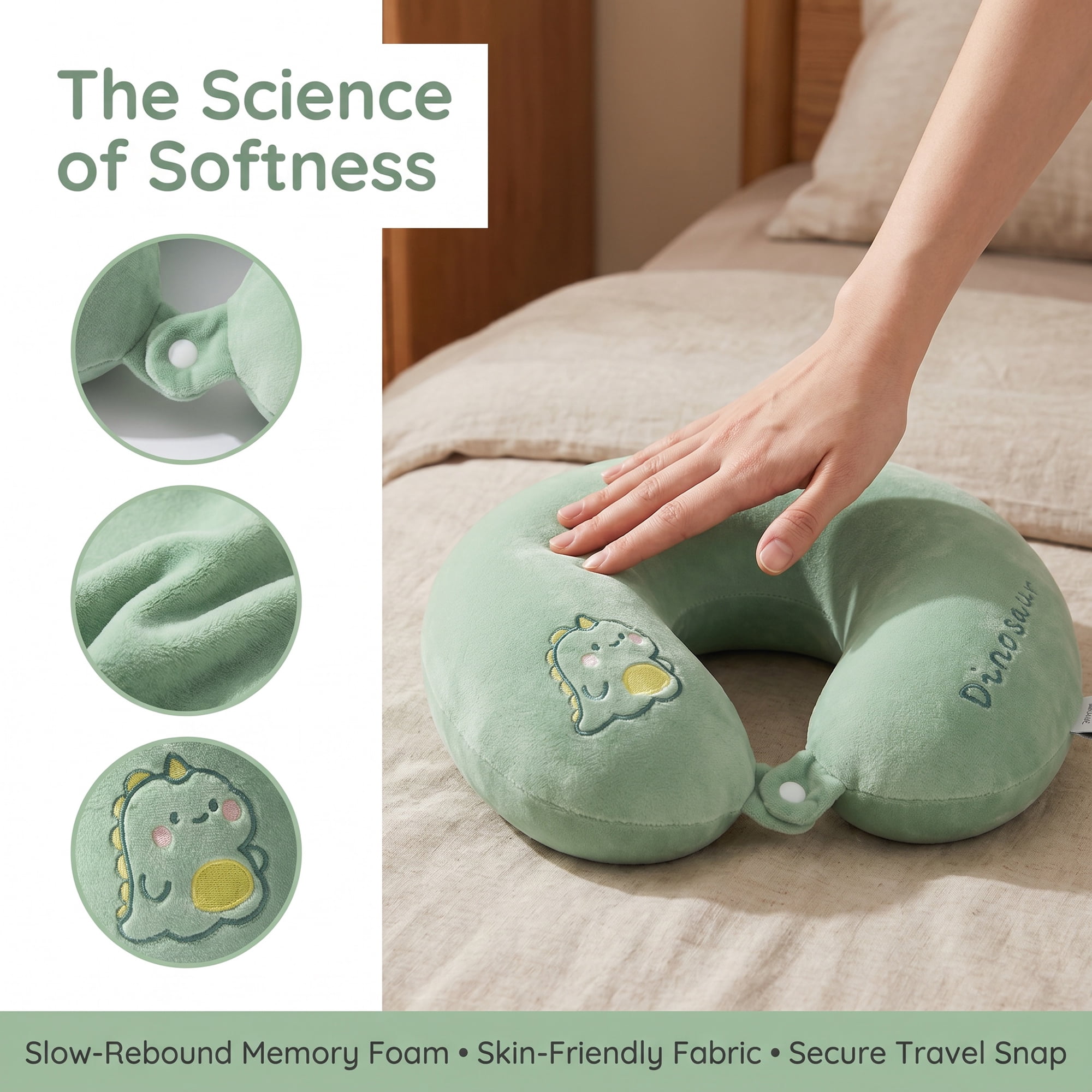 Unique Bargains Memory Foam U Shape Travel Neck Pillow for Airplane Use Green 11"x11"