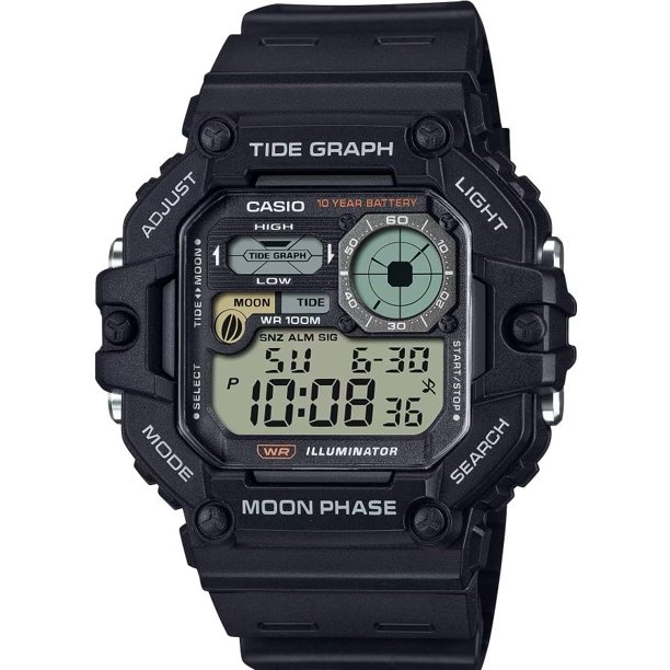 Reloj Casio, iluminador, serie WS-1700H, gráfico de mareas y fase lunar