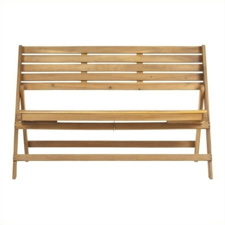 Teakwood Color - Hawthorne Collection Steel and Acacia Wood Folding Bench in Teak Color