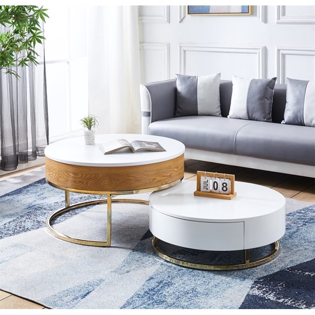 Modern Nesting Coffee Table Set with Sintered Stone Top, Lifttop