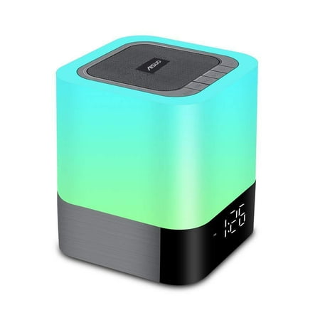 Aisuo Night Light - 5 in 1 Bedside Lamp with Bluetooth Speaker, 12/24H Digital Calendar Alarm Clock, Touch Control & 4000mAh Battery, Support TF and SD Card, The Best Gift for Kids (Best Sunlight Alarm Clock)