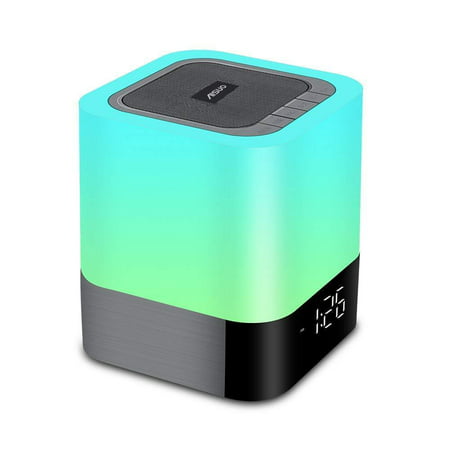 Aisuo Night Light - 5 in 1 Bedside Lamp with Bluetooth Speaker, 12/24H Digital Calendar Alarm Clock, Touch Control & 4000mAh Battery, Support TF and SD Card, The Best Gift for Kids (Best Sad Alarm Clock)