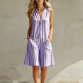 thumbnail image 4 of Women's Striped Sleeveless Romper V-Neck Button-Down Loose-Fit Casual Summer Jumpsuit with Pockets Purple M(M), 4 of 7