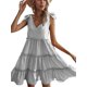 thumbnail image 2 of Txlixc, vestido informal de verano para mujer, vestido acampanado de Color sólido sin mangas con cuello en V y volantes, vestido plisado para fiesta en la playa, ropa de calle Txlixc  Estilo de ocio, 2 of 8