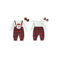 thumbnail image 2 of Spewahor Baby Girl Christmas Outfit Fake Two Piece Plaid Santa Long Sleeve Romper and Bow Headband 2 Pcs Set, 2 of 9