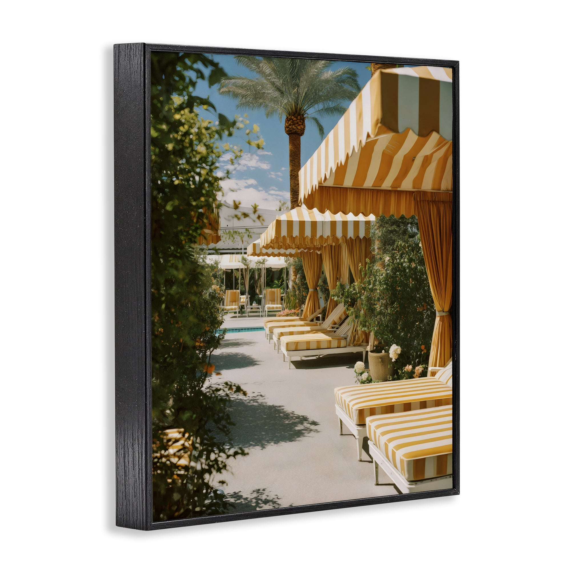 Stupell Industries Vintage Cabanas at Poolside Black Framed Giclee Art, design by Franklyn Gregory