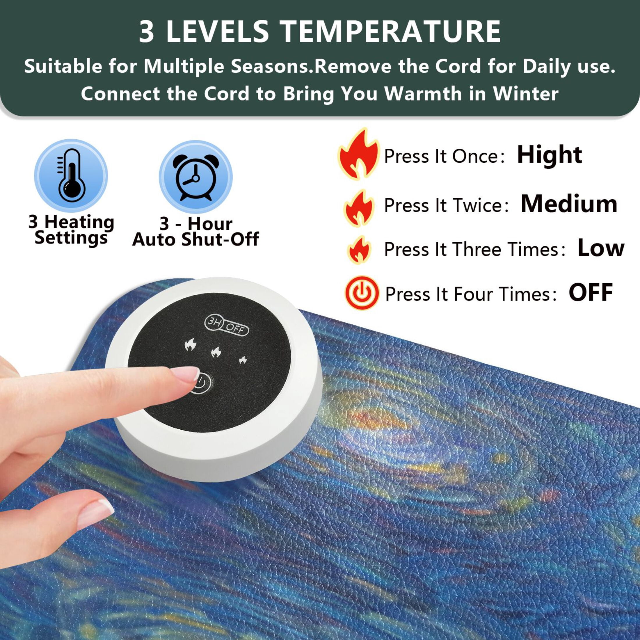 Large Heated Desk Mat Mouse Pad 31.5"x13"PU Leather Graphene Heating Desk Warmer with 3 Temperature Settings 110V US Plug Non-Slip Warm Pad for Home, Office, and Gaming A Cat with Colorful Lights