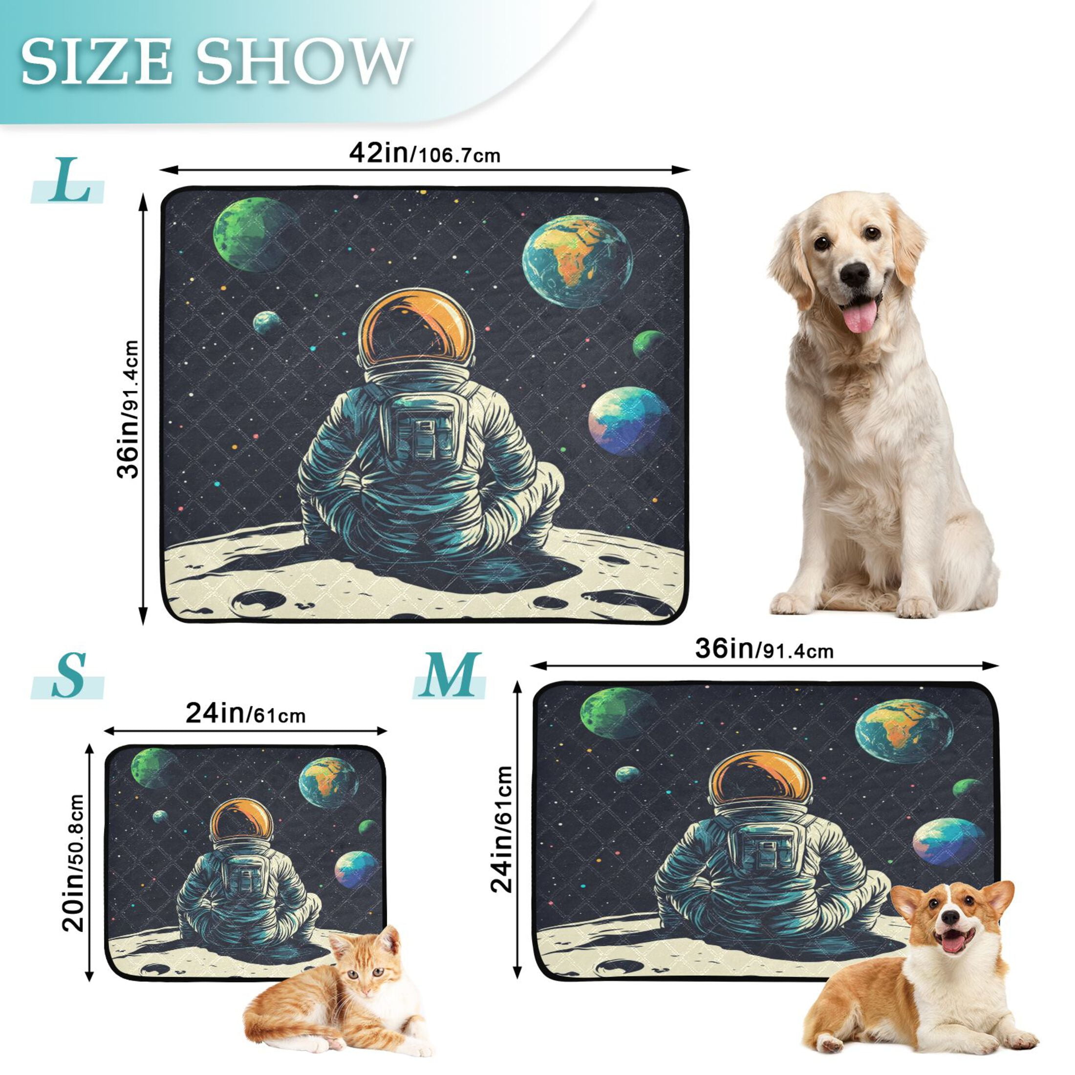 Qxltty Astronaut Sitting on The Moon Cat litter Pads Pet Set of 3 Diaper Mats Center Anti-leakage Layer Absorbent Soft and Comfortable
