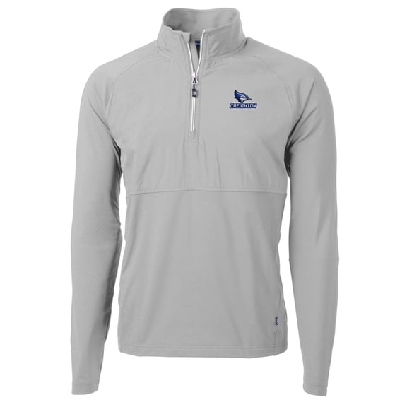 Men's Cutter & Buck Silver Creighton Bluejays Adapt Eco Knit Hybrid Recycled Quarter-Zip Pullover Top