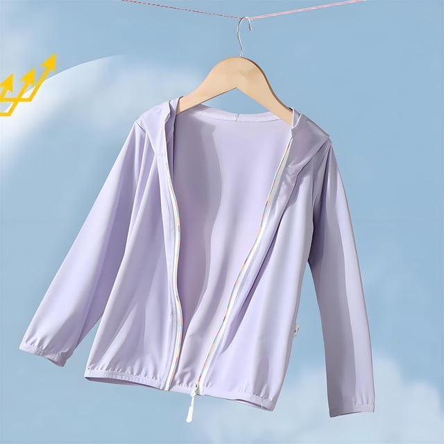 uublik Veste de Randonnée pour Filles avec Capuchon à Fermeture Éclair, Veste de Protection Solaire, Chandail à Capuchon Rafraîchissant Violet, Taille 2-16 Ans