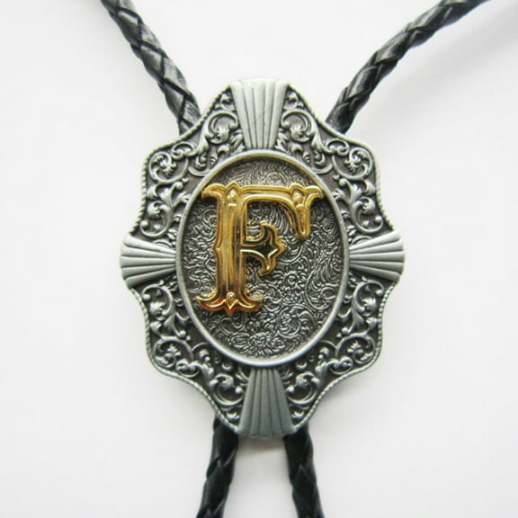Vintage Style Initial Letter F Leather Bolo Tie