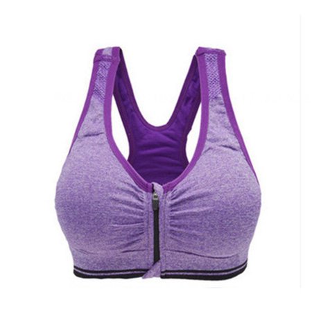 

Women s Front Zipper Professional No Steel Rim Shockproof Sports Bra Fashion Contrast Color Running Fitness Vest Yoga Underwear Purple