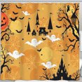 thumbnail image 1 of Rideau de Douche d'Halloween Fantaisiste - Lunes Orange, Fantômes - Lanternes, 1 of 4