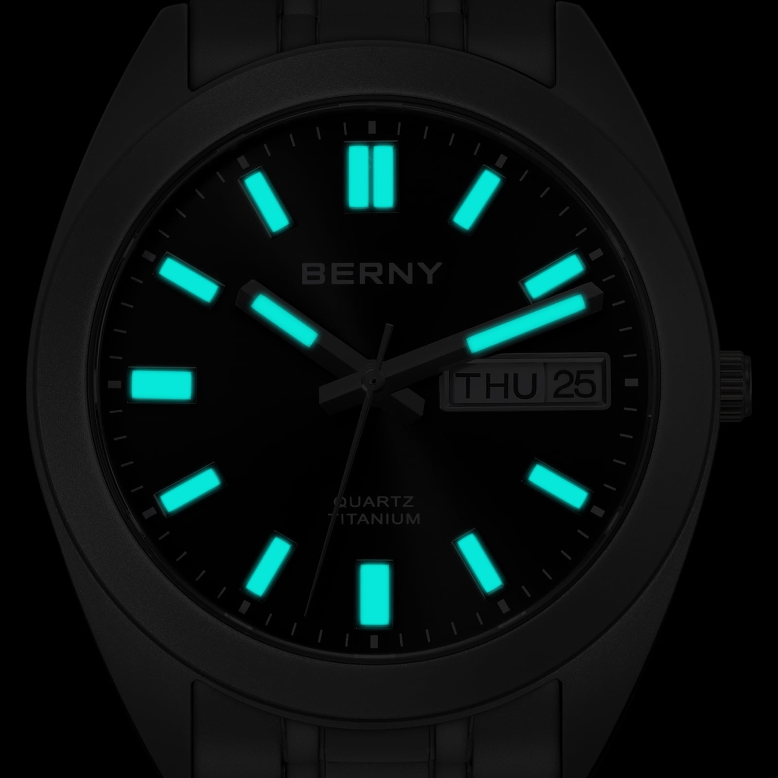 BERNY Titanium Watch for Men, Sport Men's Field Watch, Military Analog Quartz Watch with Date, Japanese Quartz Movement, Super Luminous, 10ATM Waterproof Army Wristwatch, Black