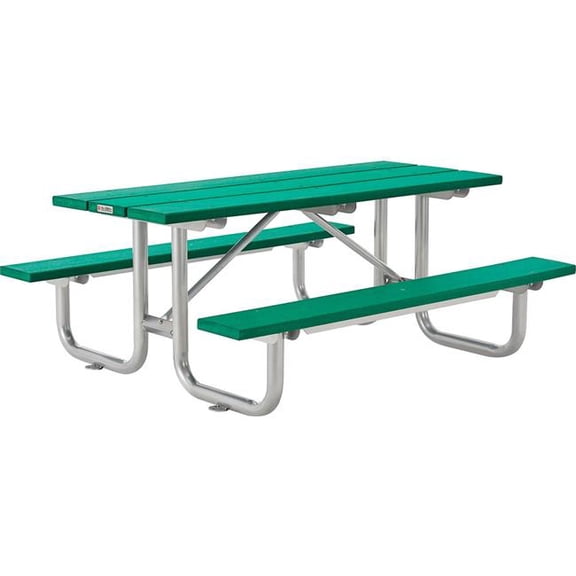 Global Industrial 271670GN 6 ft. Rectangular Picnic Table Recycled Plastic with Steel Base - Green