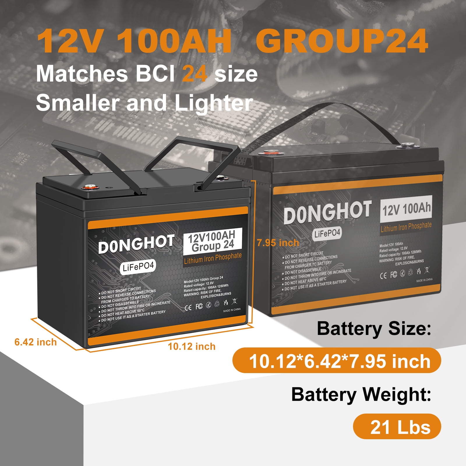 12V 100AH LiFePo4 Lithium Ion Automotive Battery, Group 24 Battery,100A BMS for Trolling Motor