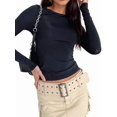 thumbnail image 2 of Women'S Basic T-Shirt Crew Neck Long Sleeve Slim Fit Cute Tops Black L, 2 of 9