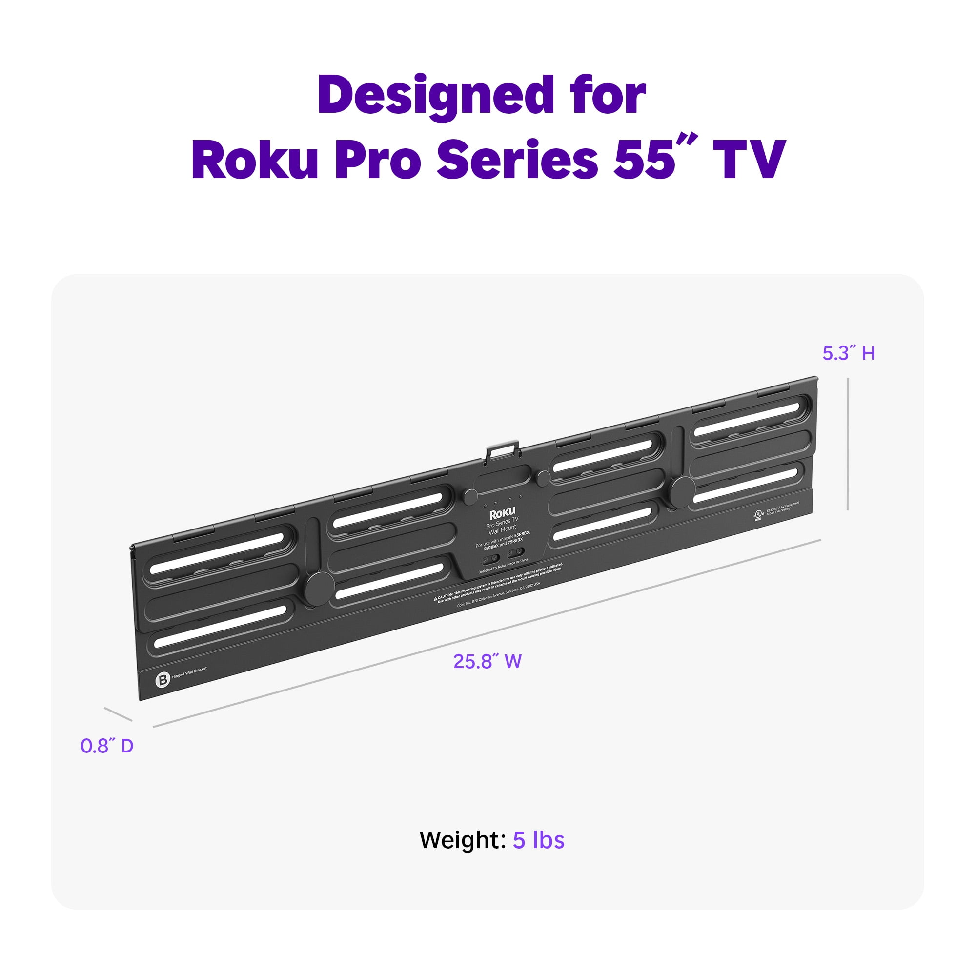 Roku Wall Mount Kit for 55-Inch Pro Series TV - Ultra-Slim with Minimalist, Flat Design - Hinged TV Mount and Kickstand for Easy Access to Cables