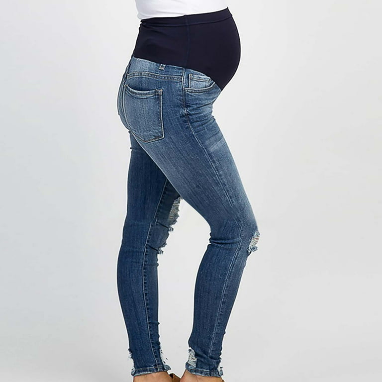 skpabo Pregnant Women Jeans,Fashion Solid Blue Maternity Trousers
