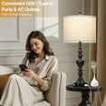 thumbnail image 2 of Cinkeda 25" Touch Control Table Lamp, Black Sand-Textured Resin Body with Oatmeal Linen Shade, USB-C & AC Outlet, 3-Level Dimmable, Dimmable LED Bulb Included for Bedroom, 2 of 8