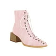 thumbnail image 2 of Snake Print Color-blocking Cross-lace Thick-heel Square-toe Women's Short Boots, 2 of 9