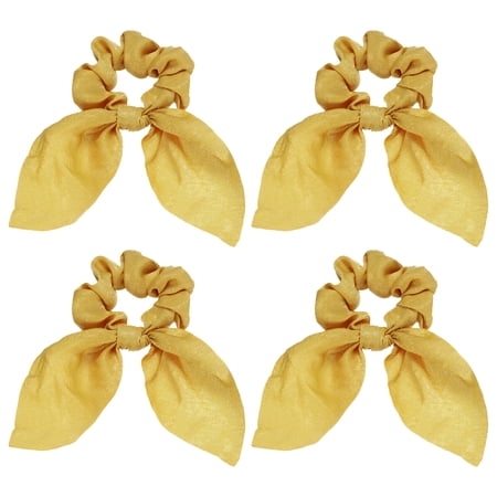 Uxcell 4Pcs Bow Scrunchies Bow Hair Ties Polyester Satin Ribbon Elastic Hair Ties with Knotted Ponytail Scarf Holders Bowknot Accessories for Women Girls Daily Wear Party Yellow