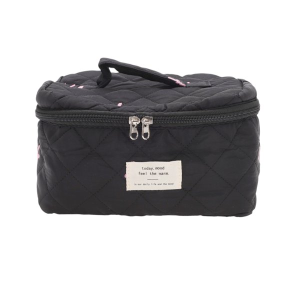 Unique Bargains 1 Pc Handheld Bow Embroidery Makeup Bag Black Polyester