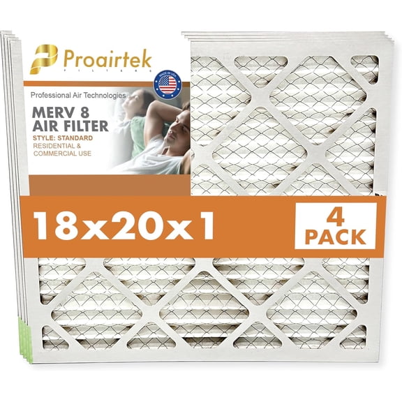 Proairtek AF18201M08SWH Model 18x20x1 Pack of 4 Air Filters, MERV 8; Ideal for Anyone Wanting Clean, Crisp Air in Their Home