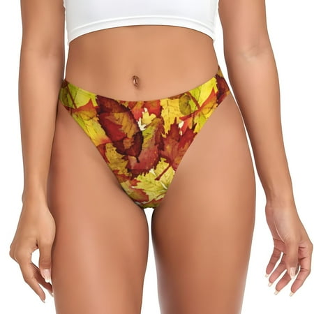 Adobk Autumn Mosaic Maple Leaves Print Seamless Women Underwear Thongs No Show Ladies Thong No Line Breathable Comfortable Panties Undies for Women-Small