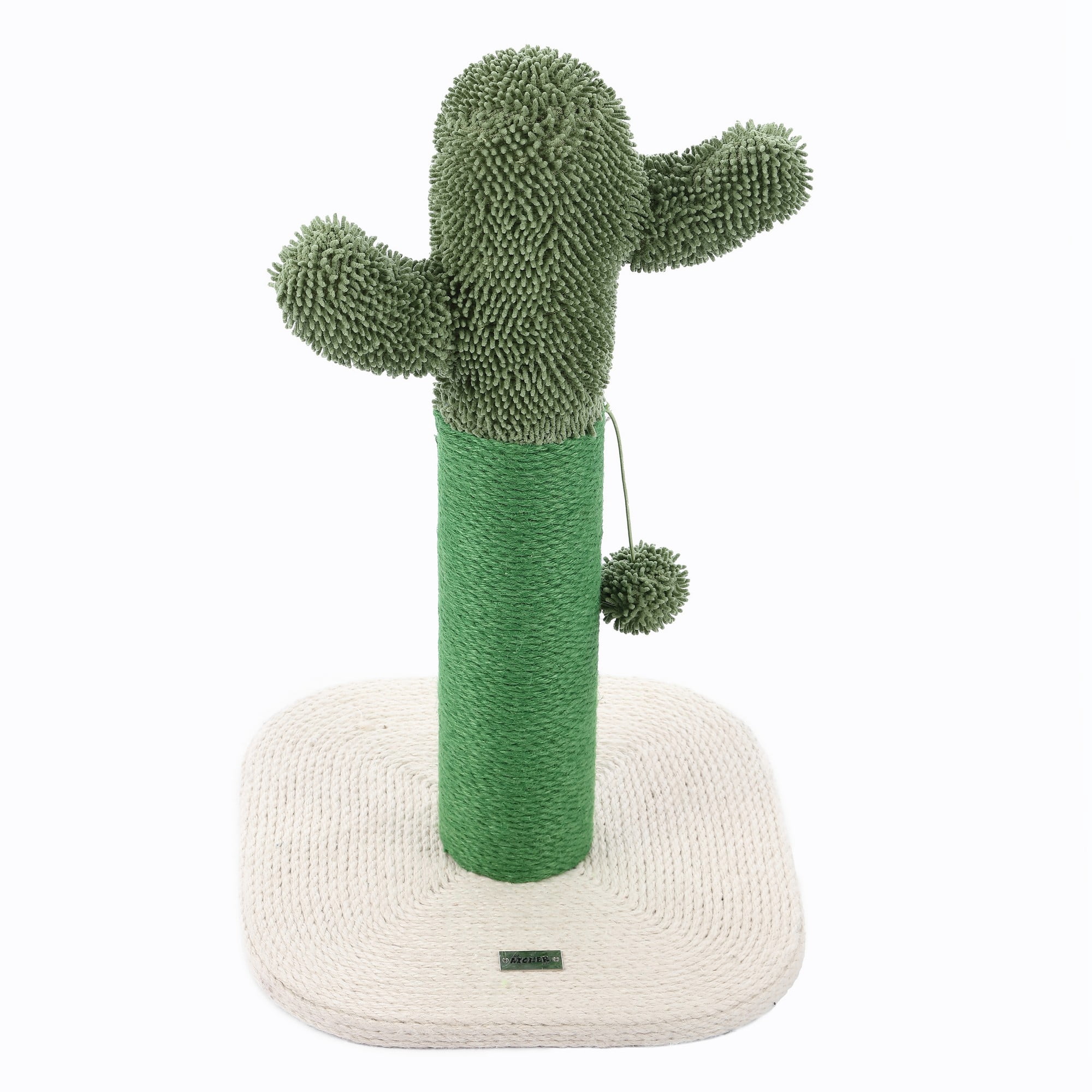 THE LICKER STORE Pecos 21" Modern Jute Cactus Cat Scratching Post with Fuzzy Toy, Green/White, CTR1000A