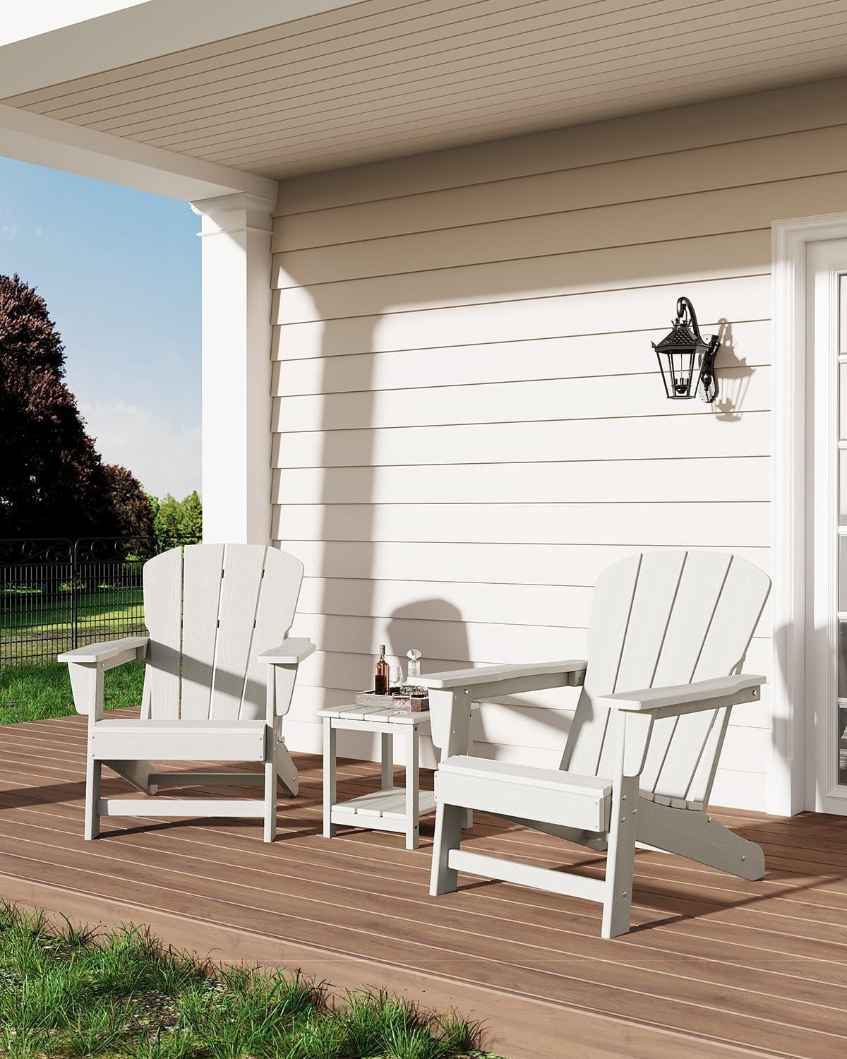 Modern HDPE Plastic Adirondack Chair - Oversize 380LB Poly Lumber Weather Resistant Firepit Chair - Outdoor Patio Chairs with Wooden Textured for Garden, Backyard, Lawn, Deck, Pool, Porch - White