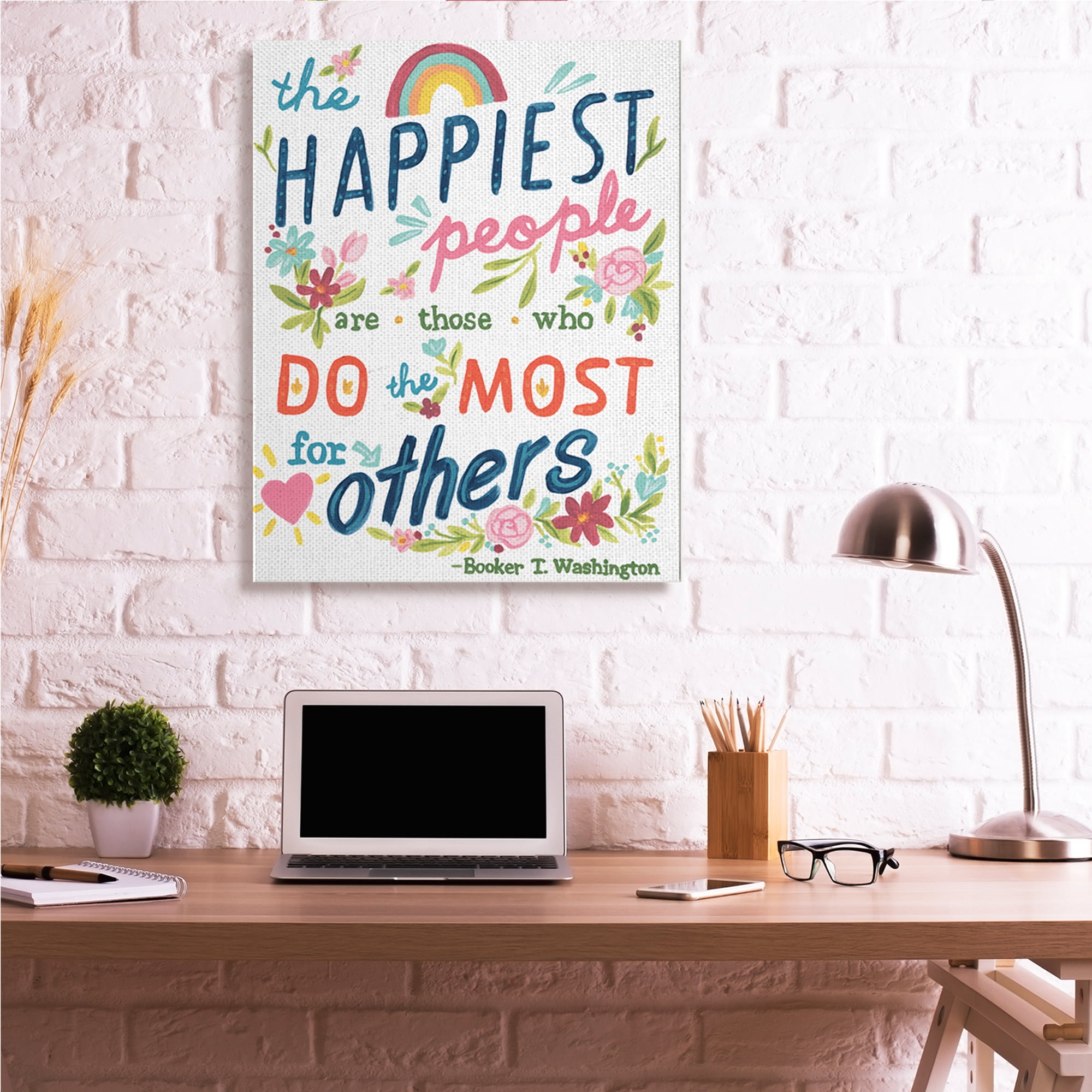 Stupell Industries Happy People Do Most for Others Phrase Whimsical Florals,36 x 48,Designed by June Erica Vess
