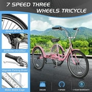 MOONCOOL Adult Tricycles 7 Speed, Adult Trikes 20/ 24 / 26 inch 3 Wheel Bikes, Three-Wheeled Bicycles Cruise Trike with Shopping Basket for Seniors, Women, Men