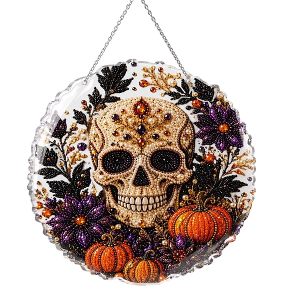 Halloween Skull Hanging Diamond Art Kits for Adults Pendant Suncatcher, Special Shaped Crystal DIY Pearl Diamond Painting Kit, Halloween Decor Gift for Adults and Beginners