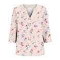 thumbnail image 5 of Women's Plus Size Tops V Neck 3/4 Sleeve Blouse Boho Floral Print Shirt Button Up Dressy Tops Casual Summer Outfits for Women, 5 of 5