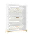 thumbnail image 4 of Shoe Cabinet Storage for Entryway Striped Shoe Organizer with 3 Flip Drawers and Open Shelves Modern Freestanding Slim Shoe Closet for Hallway Entrance Bedroom Living Room, 4 of 19