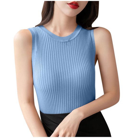 Ohufall New Ribbed Tank Tops for Women 2025 Fashion Solid Casual Pullover Round Neck Blouses Summer Loose Fit Comfortable Sleeveless Shirts