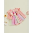 thumbnail image 3 of Suealasg Baby Girl Birthday Romper Dress Letter Embroidery Long Sleeve Crew Neck Colorful Tulle Jumpsuit, 3 of 8