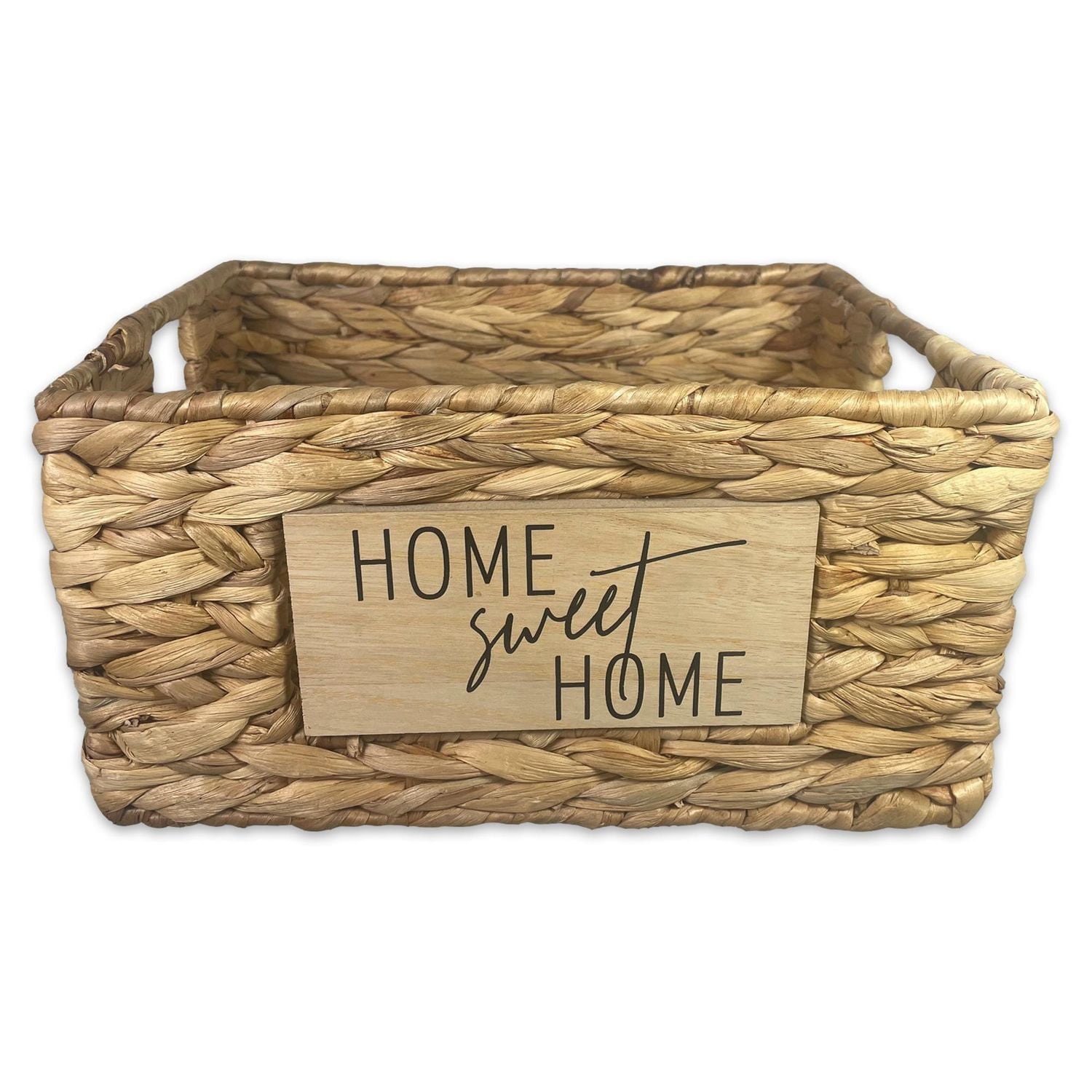 Hometrends 12" Wide Plaque Woven Basket, Natural Woven Basket with Plaque