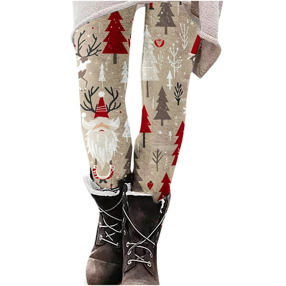 Riecok Leggings for Women Christmas Stretchy High Waisted Pants Xmas Tree Print Thermal Fall Leggings Running Yoga Pants