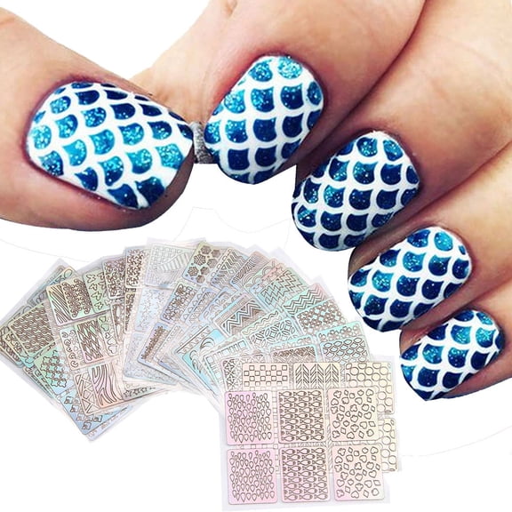 Nail Stickers Manicure Grid Stencil Reusable Sheets 24 Irregular Hollow Design for