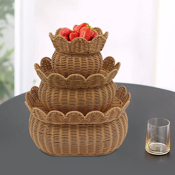 Elegant 3pcs Hand-Woven Rattan Baskets With Lid For Living Room Dining Decor
