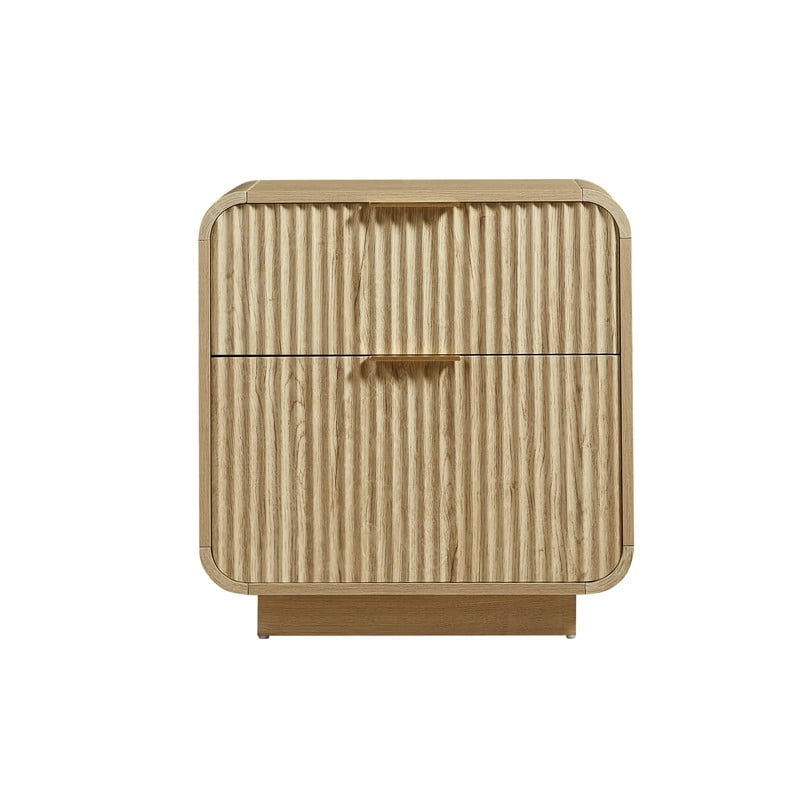 1PCS Modern Wavy Fluted-Design Nightstand Table with 2 Drawers, Curved Versatile Bedside Small Storage Cabinet