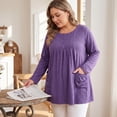 thumbnail image 3 of Agnes Orinda Women's Plus Size Tunic Top Crew Neck Long Sleeve Pleated Henley Button Decor Blouses with Pockets 3X Purple, 3 of 8