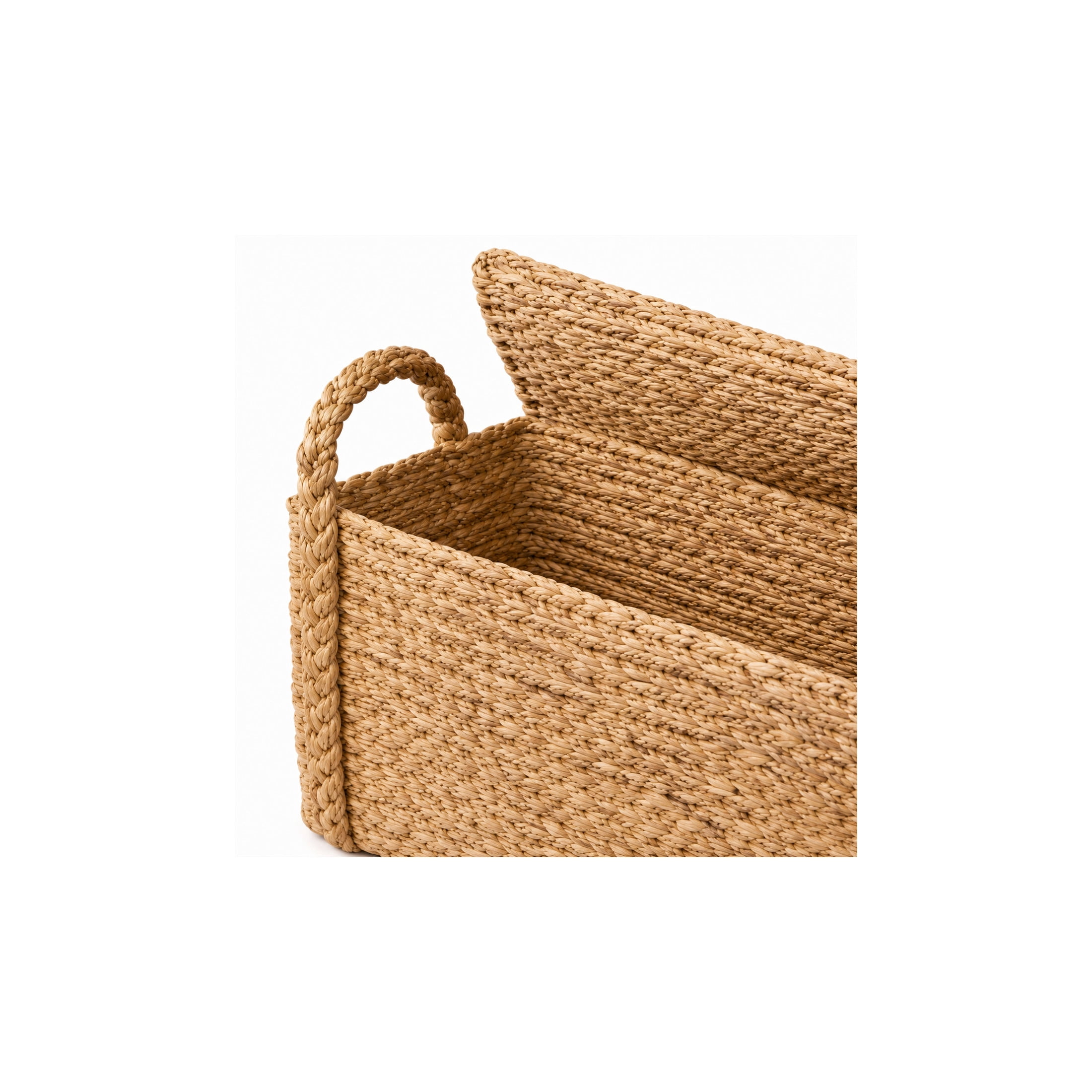 DecMode 13" x 19" Brown Seagrass Handmade Woven Storage Basket with Braided Handles, 1-Piece