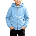 thumbnail image 2 of Spazoro Boys Hooded Jacket with Pockets, Wind Resistant Zip-up Lightweight Solid Color Casual Outerwear for Hiking Camping Blue Size 6-7, 2 of 9