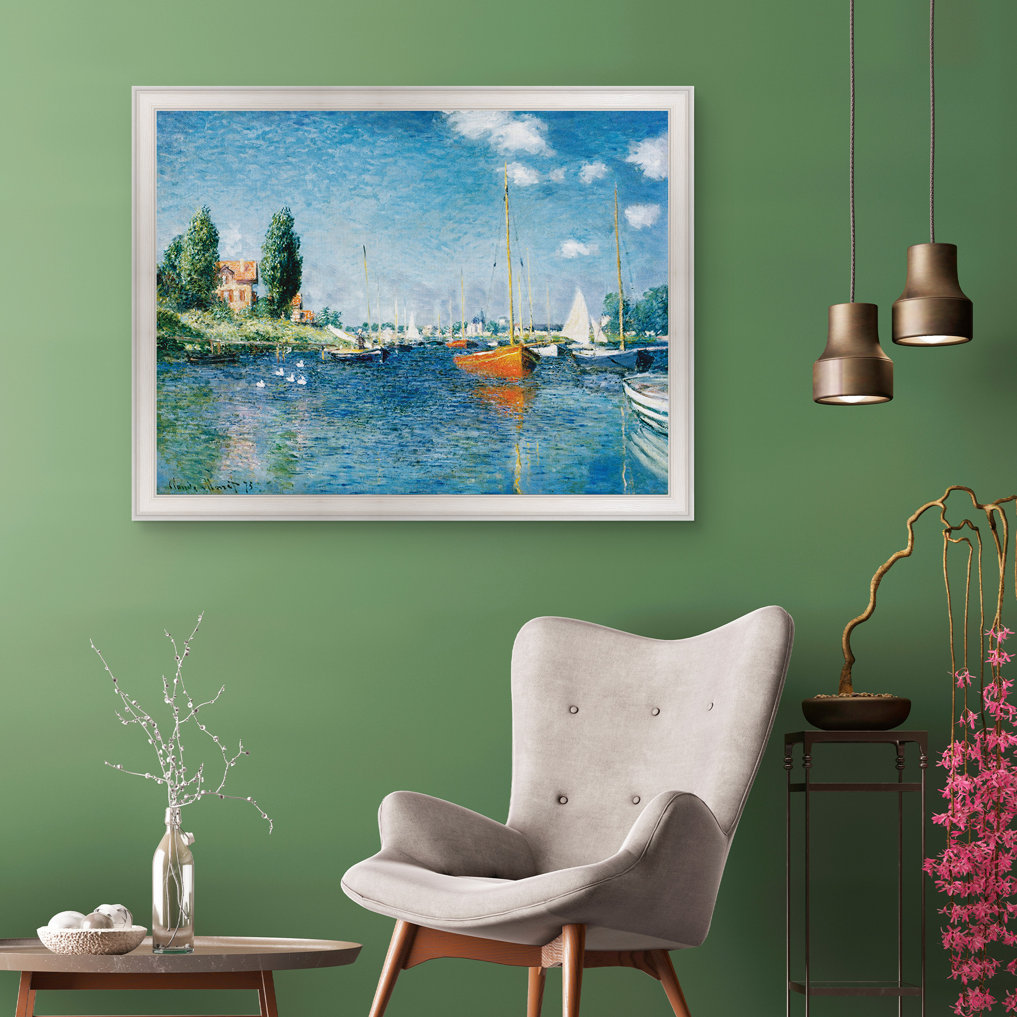 Red Boats at Argenteuil Framed Canvas