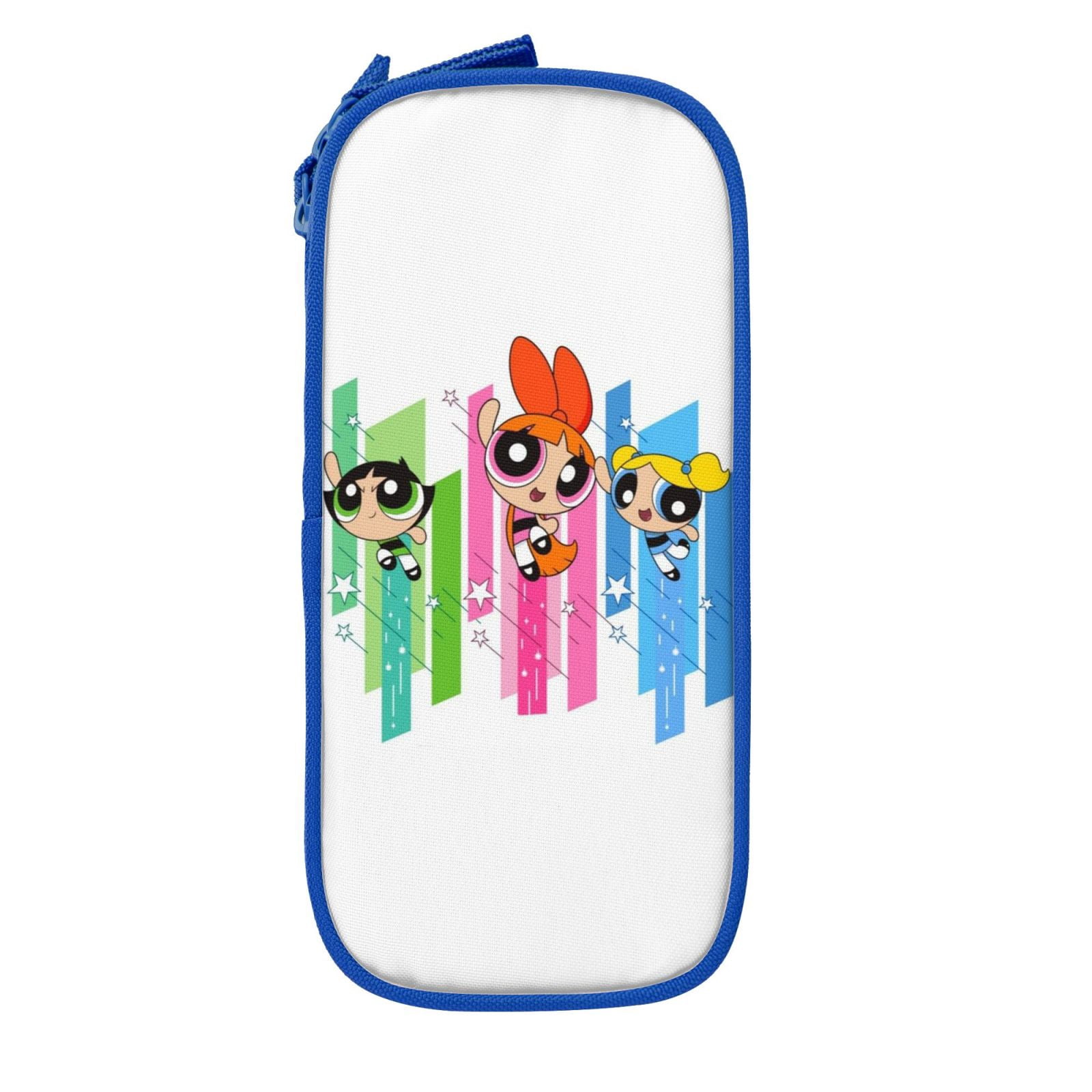 The Powerpuff Gi-rls Pencil Case Large Capacity Pencil Pouch Penbag Office Stationery Organizer Travel Makeup Bag Blue